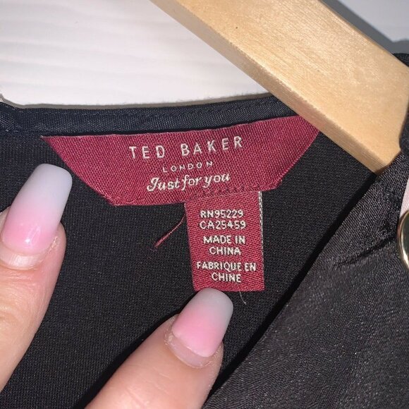 Ted Baker London Black Pink Bolty Drape Zipper Back Sleeveless Shift Dress Sz 6 - Picture 9 of 10